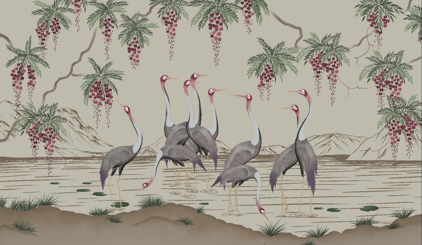 Wisteria & Cranes